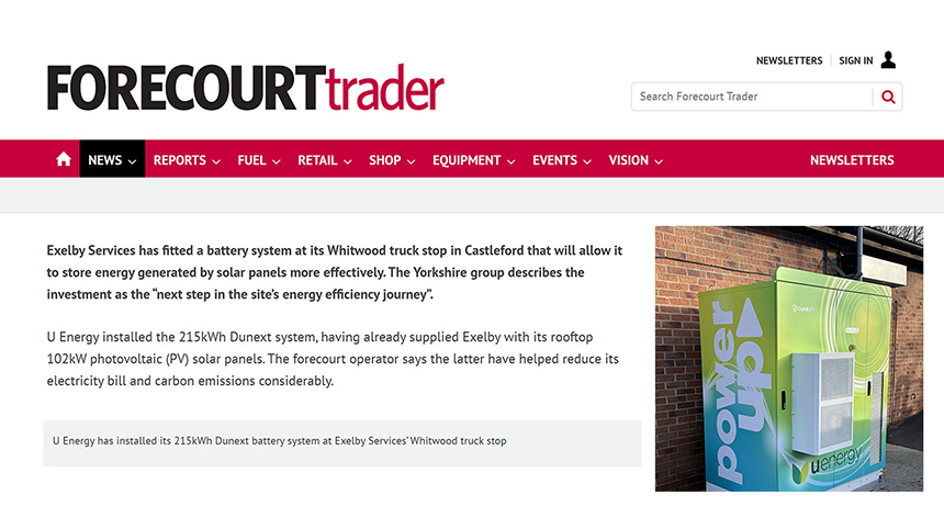 Dunext Powers Sustainability with 215kWh C&I BESS Installation at UK Truck Stop